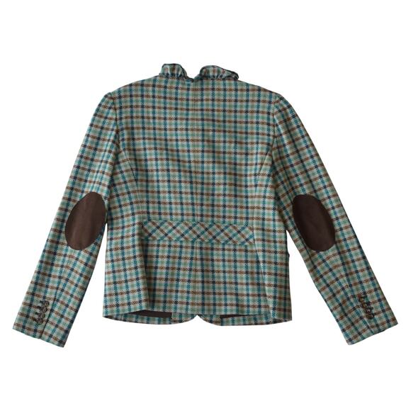 Talbots Wool Plaid Jacket Size 12 – Ruffle Trim & Elbow Patches - Picture 4 of 5